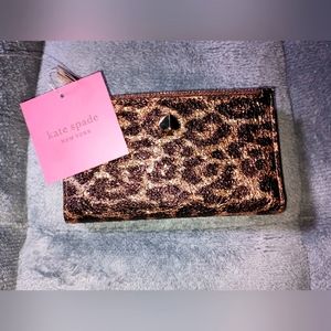 Kate Spade Metallic Leopard Print bifold wallet NWT